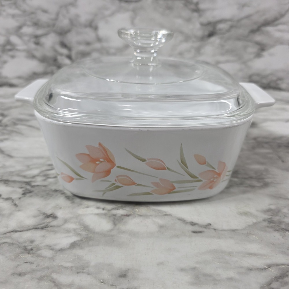 Corning Ware MCM A-1-1/2-B Casserole Dish Lid Peach Floral 1.5L 1-1/2 Qt